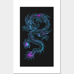 Neon Blue & Purple Dragon Posters and Art